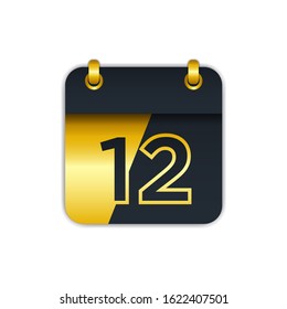 black gold calendar icon with the 12th. easy to edit to add the name of the month. perfect for decoration and more. eps 10 vector