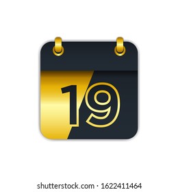 black gold calendar icon with the 19th. easy to edit to add the name of the month. perfect for decoration and more. eps 10 vector