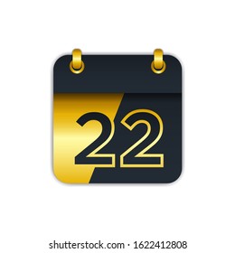 black gold calendar icon with the 22nd. easy to edit to add the name of the month. perfect for decoration and more. eps 10 vector