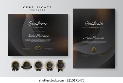 Black And Gold Certificate Of Achievement Template With Gold Badge And Border