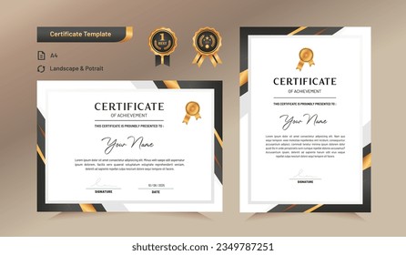 Black and gold certificate of achievement template. For award, business, and education needs. Vector Illustration