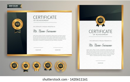 Black and gold certificate of appreciation border template. Luxury badge and modern line pattern