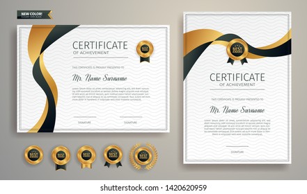 Black and gold certificate of appreciation border template. Luxury badge and modern line pattern