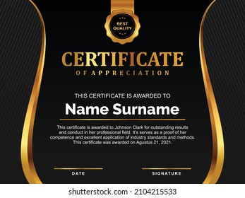 Black Gold Certificate Appreciation Template Stock Vector (royalty Free 