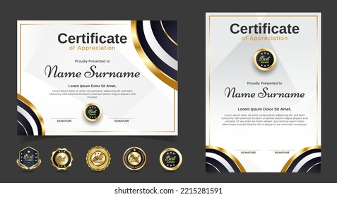 Black and gold certificate border template for business, diploma and education documents. portrait and landscape paper. vector EPS 10 