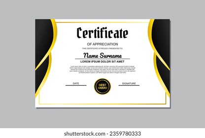 black and gold certificate template design for appreciation. luxury style certificate design. certificate for appreciation of business and education.