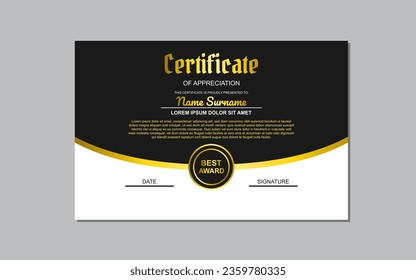 black and gold certificate template design for appreciation. luxury style certificate design. certificate for appreciation of business and education.