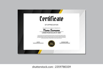 diseño de plantilla de certificado negro y oro para apreciación. diseño de certificados de estilo lujoso. certificado de apreciación de las empresas y la educación.