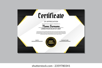 black and gold certificate template design for appreciation. luxury style certificate design. certificate for appreciation of business and education.