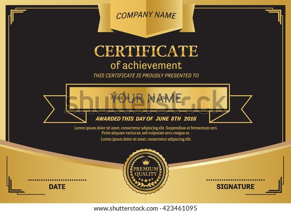 Black Gold Certificate Template Design Stock Vector Royalty Free