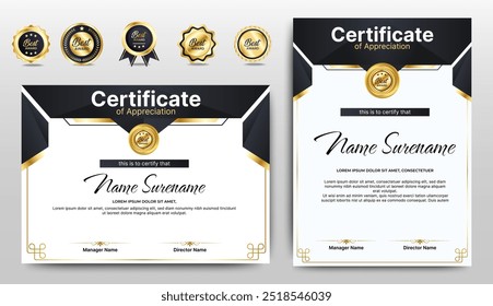 Black and Gold certificates template design. eight horizontal diploma certificates. vector