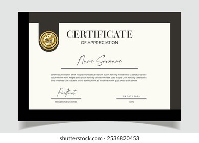 Design de modelo de certificados Black e Gold. Modelo de certificado elegante e luxuoso. Negócios, Prêmio, Certificado de realização de treinamento ou design de diploma.