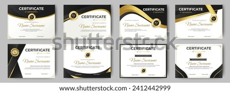 Black and Gold certificates template design. eight horizontal diploma certificates. vector