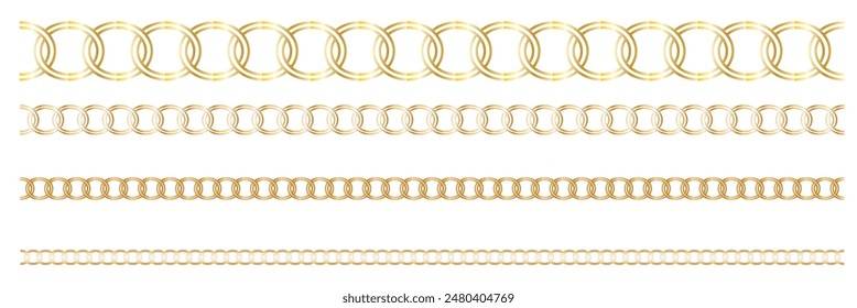 Black  gold chain link circle logo icon symbol. Seamless metal chainlink sign ornament ring shape border. Round Ring connect frame pattern. Vector illustration image. Isolated on white background.