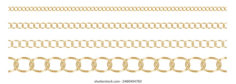 Black  gold chain link circle logo icon symbol. Seamless metal chainlink sign ornament ring shape border. Round Ring connect frame pattern. Vector illustration image. Isolated on white background.