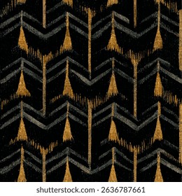 Black and gold chevron pattern grunge lines ikat pattern, striped seamless pattern, Vector illustration background for print the paper.