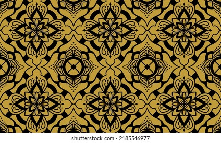 Black and Gold circle flower pattern in vintage mandala style for tattoos, fabrics or decorations and more. Vector illustration.