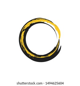 Black Gold Circle Frame abstract Brush luxury black golden texture