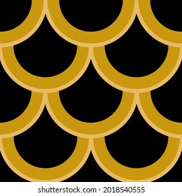 Estilo hipster en los círculos negro y dorado, patrón, estilo japonés, balanzas de peces dulces en un hermoso diseño, fondo de moda. Escritorio, teléfono, computadora. Afiche para su negocio. Ilustración vectorial.