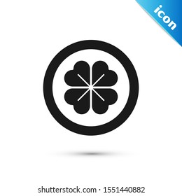 Black Gold coin with four leaf clover icon isolated on white background. Happy Saint Patricks day.  Vector Illustration