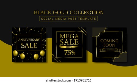 Black and Gold Collection Social Media Template Bundle. Editable vector. Use this template for a luxury and exclusive feeling for social media post. Suitable for promotions, sales, announcements etc.