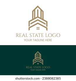 Black and gold color Corporate logo design for real estate with geometric shapes, logo set