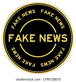 Black and gold color round sticker with word fake news on white background