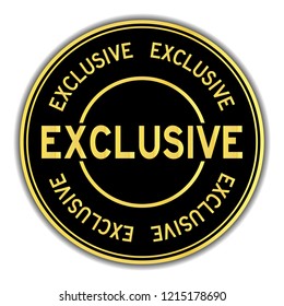 Black and gold color sticker in word exclusive on white background