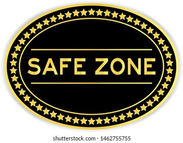 Black and gold color sticker in word safe zone on white background