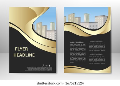 Black and gold color vector template design for business brochure, flyer, poster, booklet, presentation, annual report, magazine cover, team educational training. A4