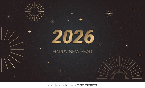 fundo de ano novo preto e dourado com fogos de artifício e pó de ouro