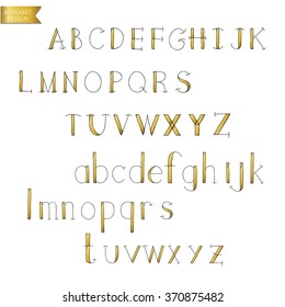 Black gold colorful ink alphabet letters.Hand drawn written
