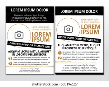 Black gold colour two variation of flyer design.Vector.  Brochure template. Editable A4 flyer for design. Can be used for presentation, web, flyer, poster. 