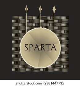 Black and gold cover. Title: Sparta, shield and spears