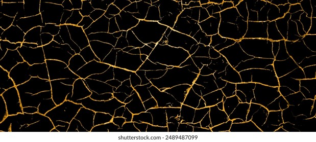 Black and gold cracked vector texture background. Vintage illustration.