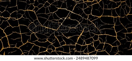 Black and gold cracked vector texture background. Vintage illustration.