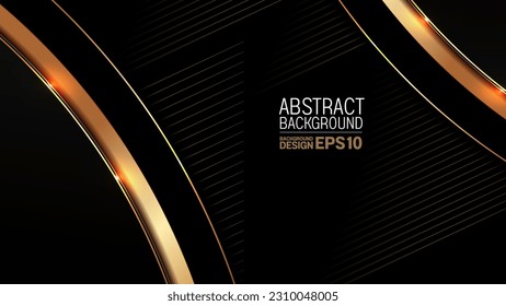 black gold curved lines background, golden light luxury image abstract, straight lines overlap layer shadow gradients space composition artwork for banner, flyer cover layout, website template design