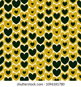 black and gold cute hearts symbols seamless pattern vector design for wallpaper, background, texture, banner, label, frame, card, etc.