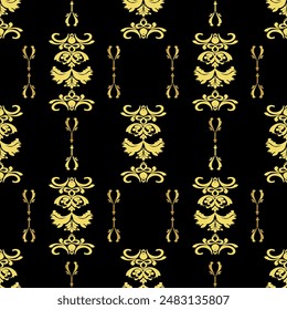 Black and gold damask seamless pattern element. Vector classical luxury old-fashioned damask ornament, royal Victorian seamless texture for wallpapers, textiles, and wrapping.