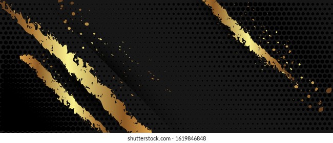 Black and gold design dark background abstract shiny color golden luxury lines template premium