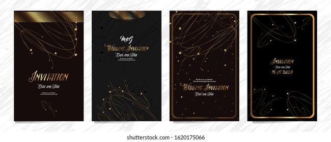 Black and gold design dark background abstract shiny color golden luxury lines template premium