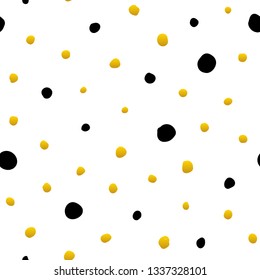Black Gold Doted Handdrawn Seamless Pattern. Vector Illustration of Trendy Tileable Background.