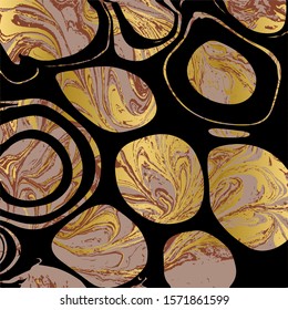 Black and gold ebru texture. Abstract vector background