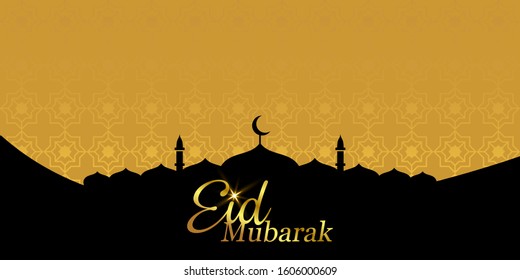 Black in gold Eid Mubarak, the mosque vector for Banner, Flayer Background template, eps10