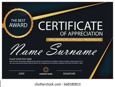Black and gold Elegance horizontal certificate with Vector illustration ,white frame certificate template with clean and modern pattern presentation