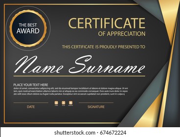 Black gold Elegance horizontal certificate with Vector illustration ,white frame certificate template with clean and modern pattern presentation