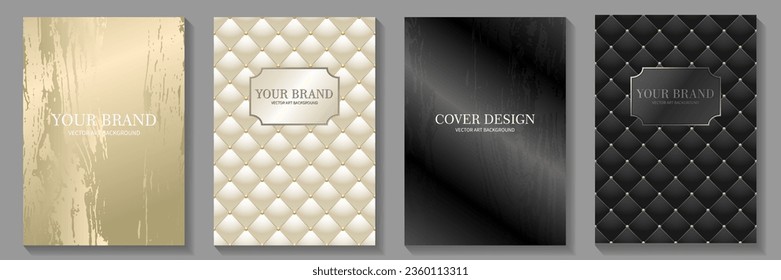 Black and gold elegant cover design set. Modern Luxury vector art background. Premium fashionable template for cover design, invitation, flyer, wedding card, note book, menu design. Seamless pattern.
