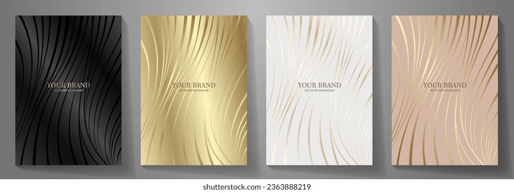 Black and gold elegant cover design set. Modern Luxury vector art background. Premium fashionable template for cover design, invitation, flyer, wedding card, note book, menu design.	