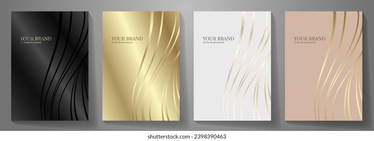 Black and gold elegant cover design set. Modern Luxury vector art background. Premium fashionable template for cover design, invitation, flyer, wedding card, note book, menu design.