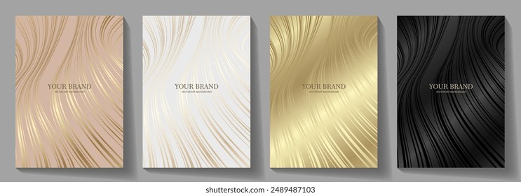 Black and gold elegant cover design set. Modern Luxury vector art background. Premium fashionable template for cover design, invitation, flyer, wedding card, note book, menu design.